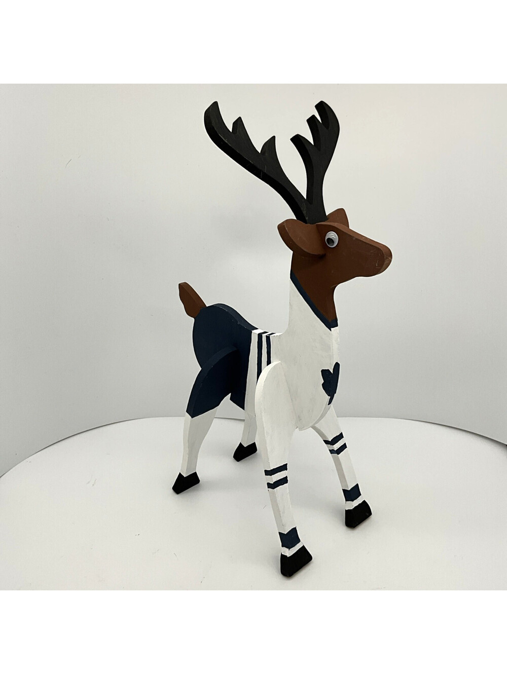 Handcrafted Wooden Reindeer Toronto Maple Leafs Sweater Christmas Figurine 15”